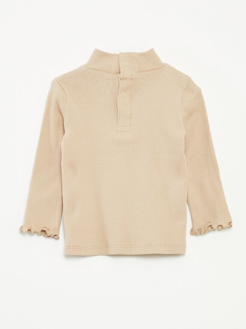 Sous-pull côtelé à col montant Beige - Kiabi