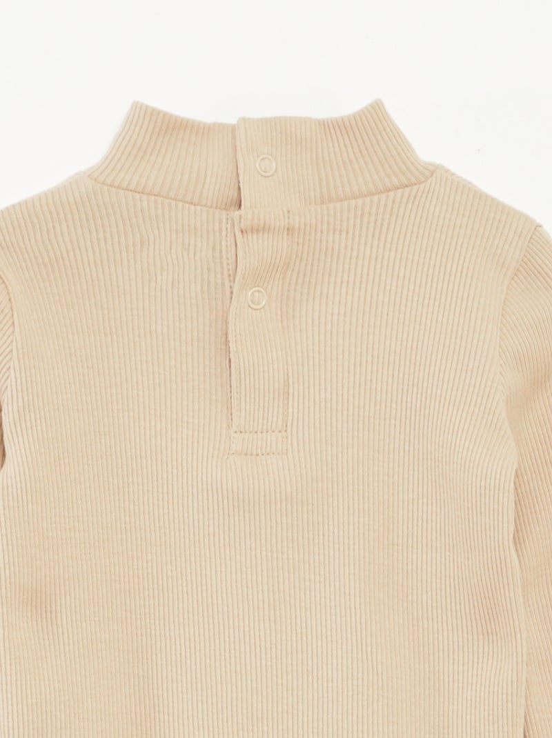 Sous-pull côtelé à col montant Beige - Kiabi