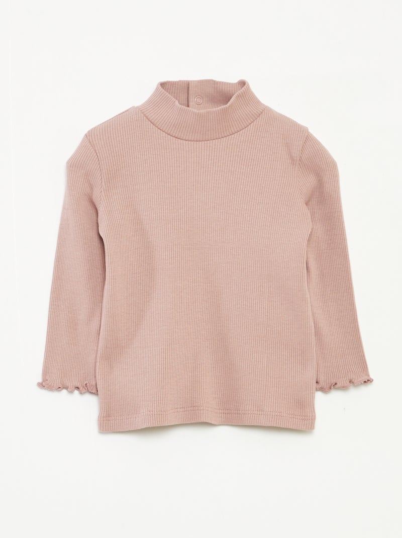 Sous-pull côtelé à col montant Rose - Kiabi