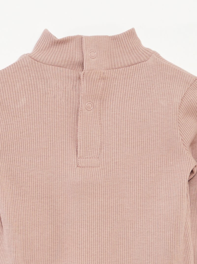 Sous-pull côtelé à col montant Rose - Kiabi