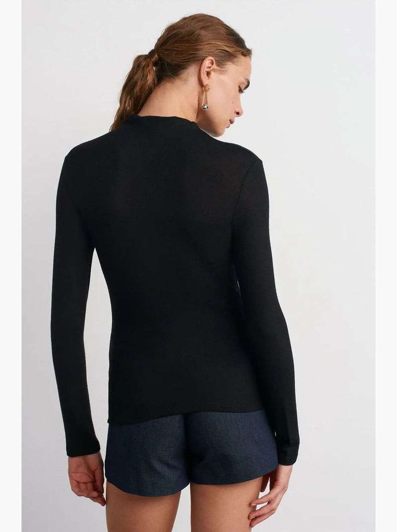 Sous-pull côtelé à col roulé et manches longues dilvin Noir - Kiabi