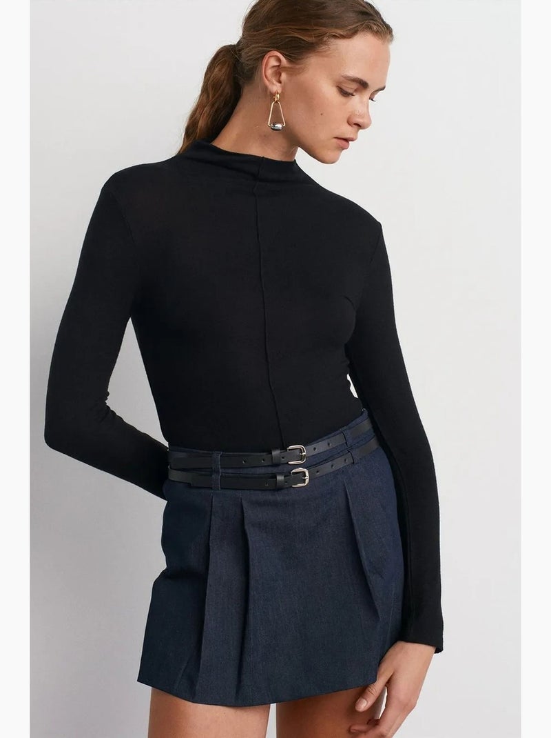 Sous-pull côtelé à col roulé et manches longues dilvin Noir - Kiabi