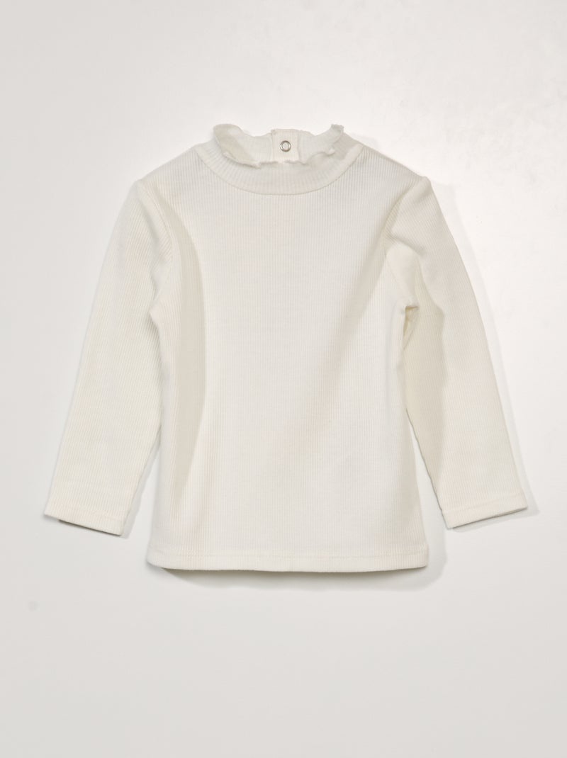 Sous pull côtelé avec demi ouverture dos blanc - Kiabi