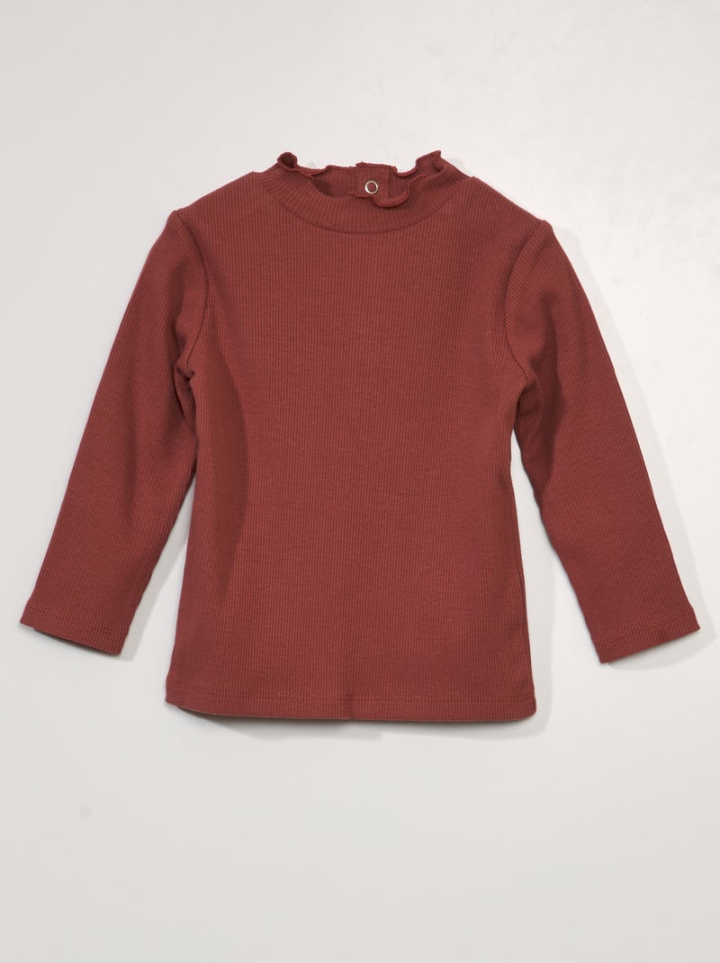 Sous pull côtelé avec demi ouverture dos Rose foncé - Kiabi