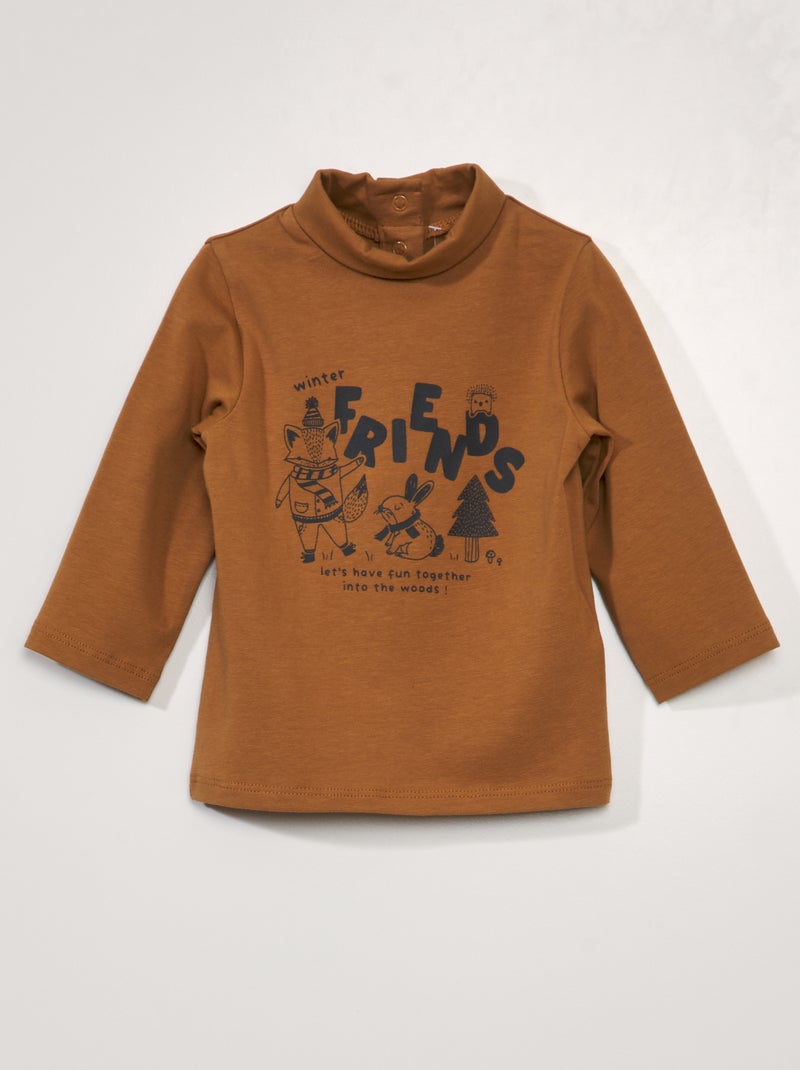 Sous pull en jersey à col montant BROWN WOOD - Kiabi