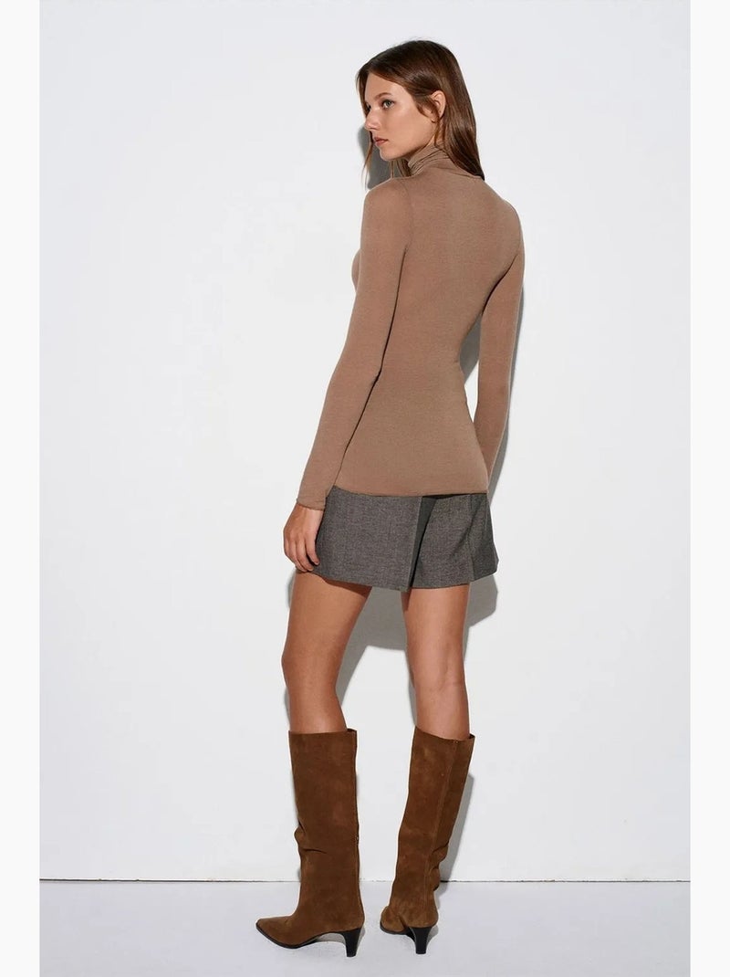 Sous-pull en jersey coupe ajustée à col roulé manches longues dilvin Taupe - Kiabi