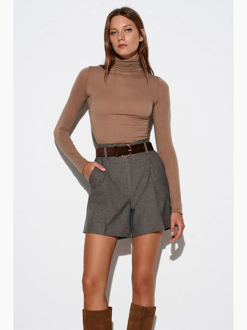 Sous-pull en jersey coupe ajustée à col roulé manches longues dilvin Taupe - Kiabi