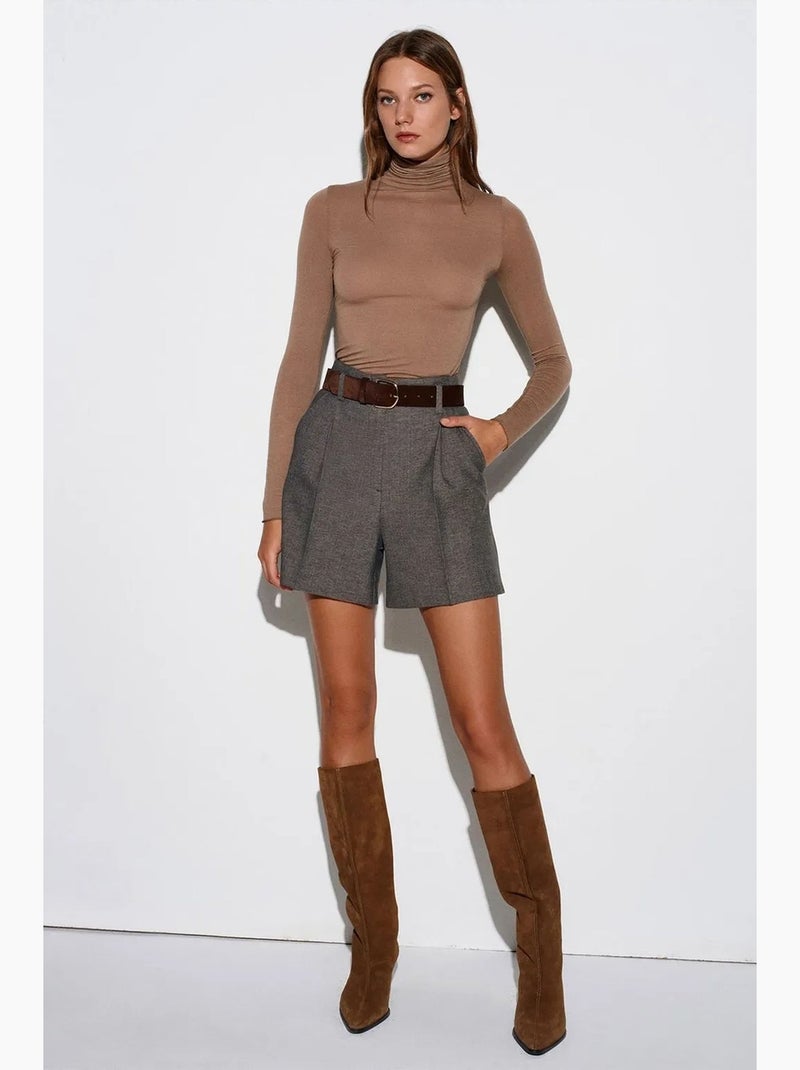 Sous-pull en jersey coupe ajustée à col roulé manches longues dilvin Taupe - Kiabi