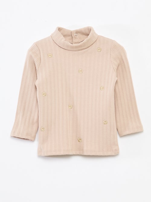 Sous pull en maille côtelée avec fleurs fantaisie en coton - Kiabi