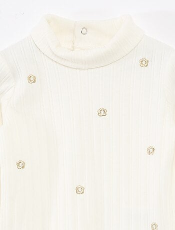 Sous pull en maille côtelée avec fleurs fantaisie en coton