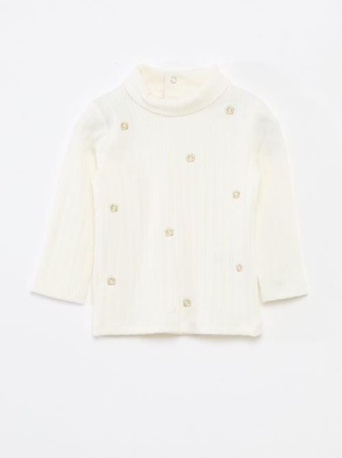 Sous pull en maille côtelée avec fleurs fantaisie en coton - Kiabi