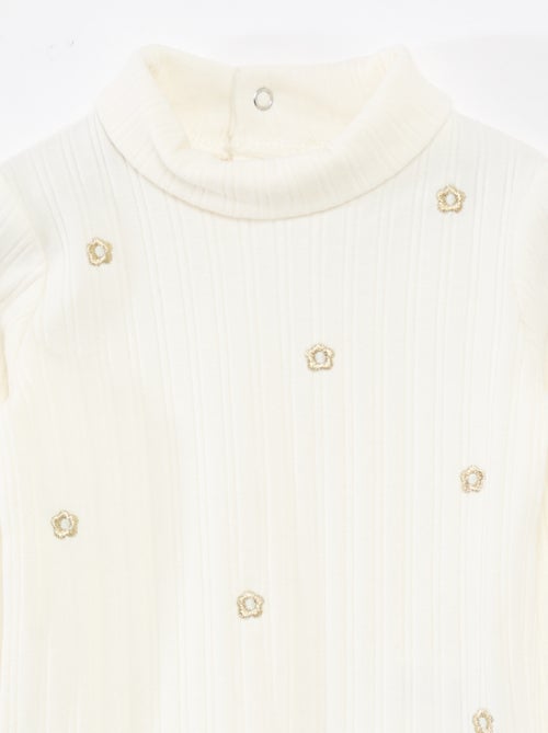 Sous pull en maille côtelée avec fleurs fantaisie en coton - Kiabi