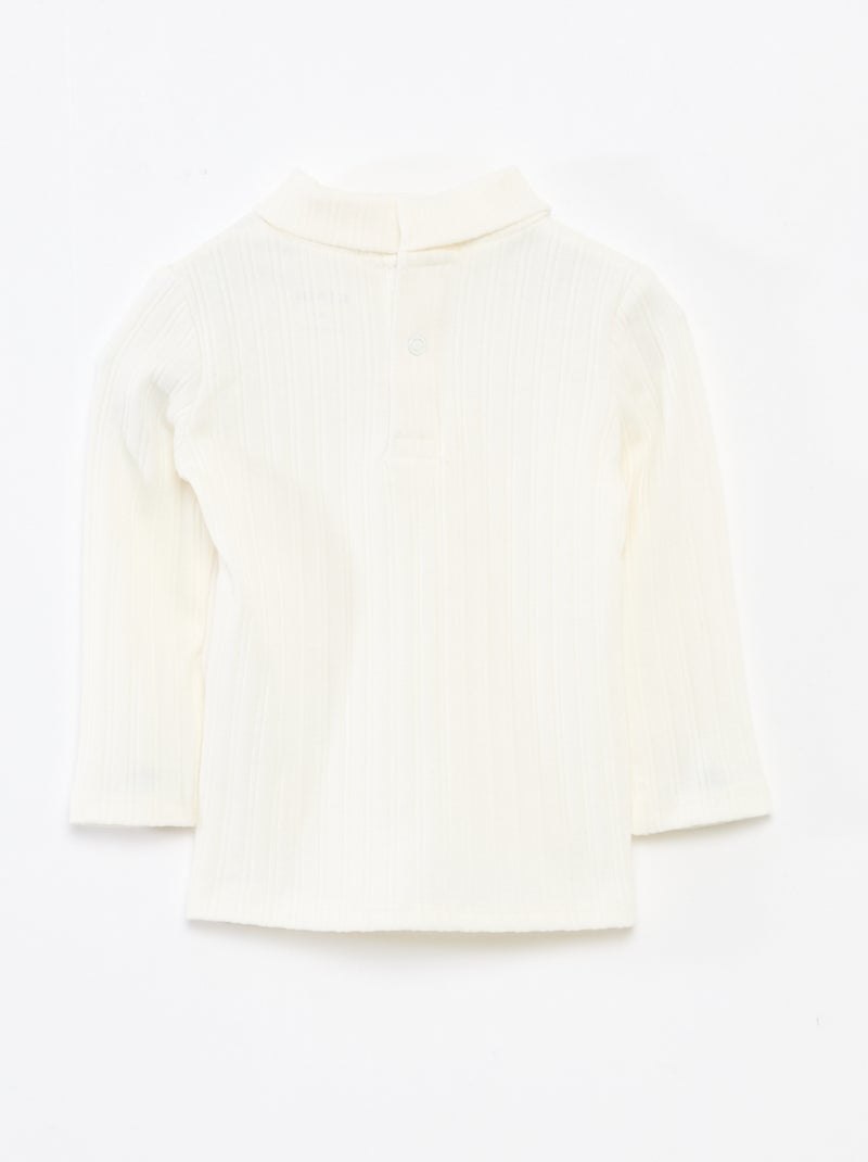 Sous pull en maille côtelée avec fleurs fantaisie en coton Blanc - Kiabi