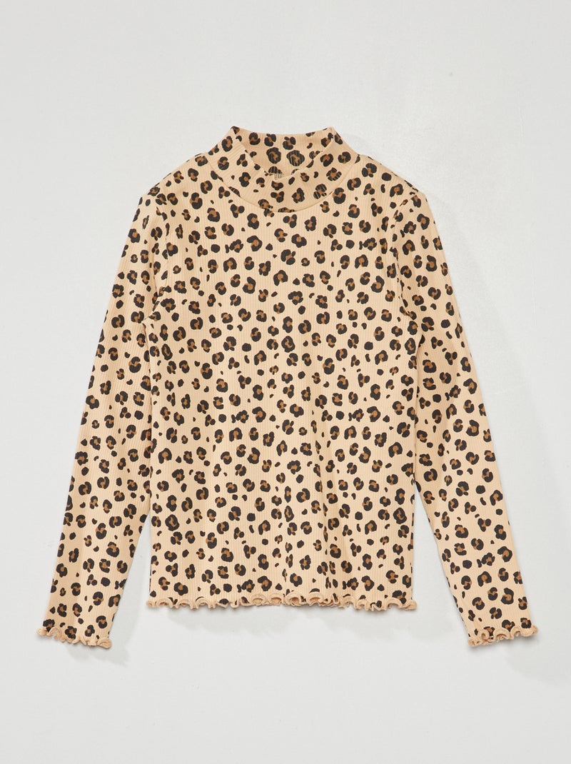 Sous-pull en maille côtelée avec imprimé Beige - Kiabi