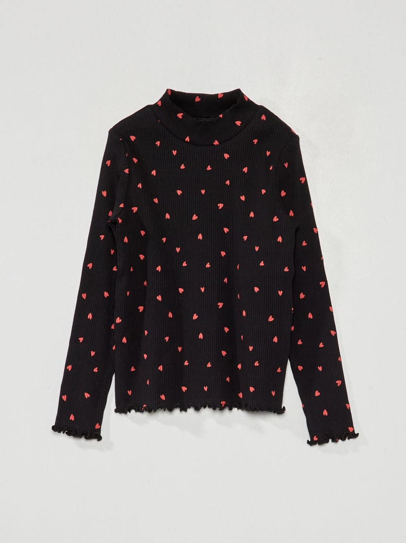 Sous-pull en maille côtelée avec imprimé Noir - Kiabi