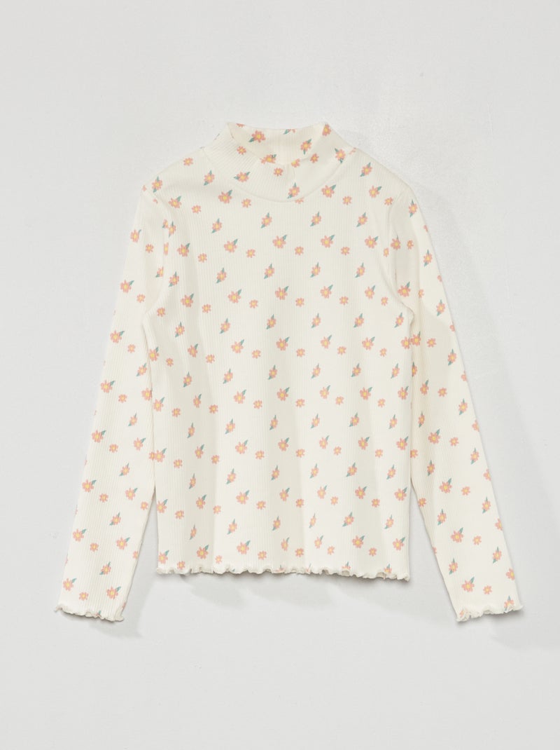 Sous-pull en maille côtelée avec imprimé Rose/blanc - Kiabi