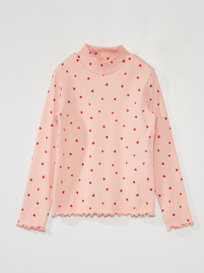 Sous-pull en maille côtelée avec imprimé Rose/rouge - Kiabi