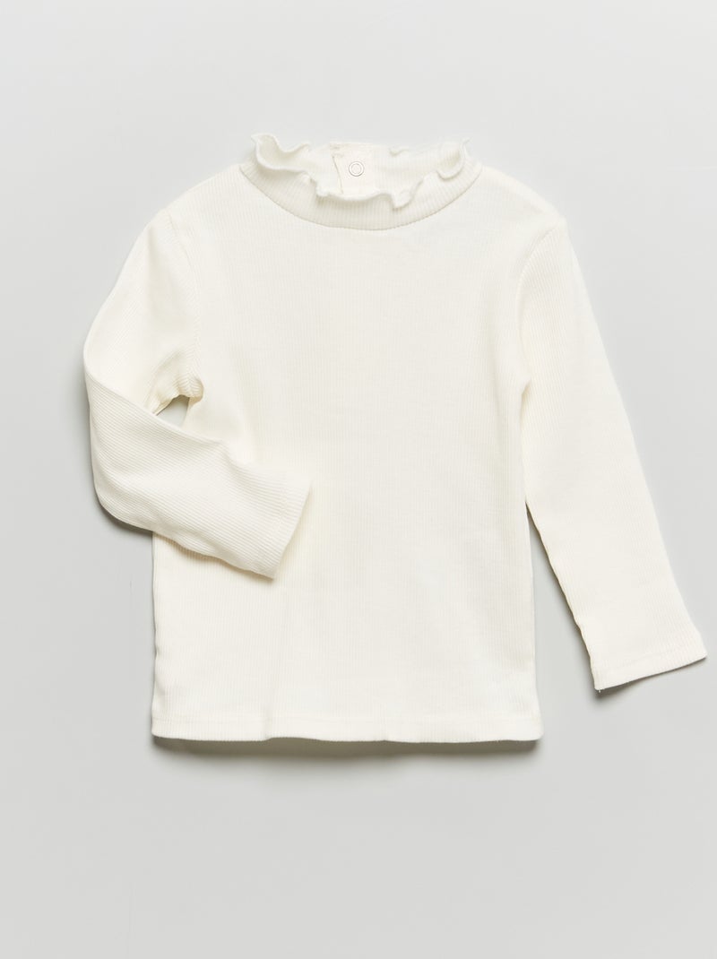 Sous-pull en maille côtelée blanc - Kiabi