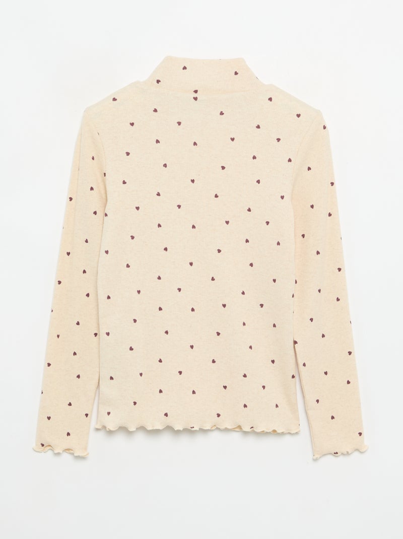 Sous-pull en maille côtelée imprimée Beige - Kiabi