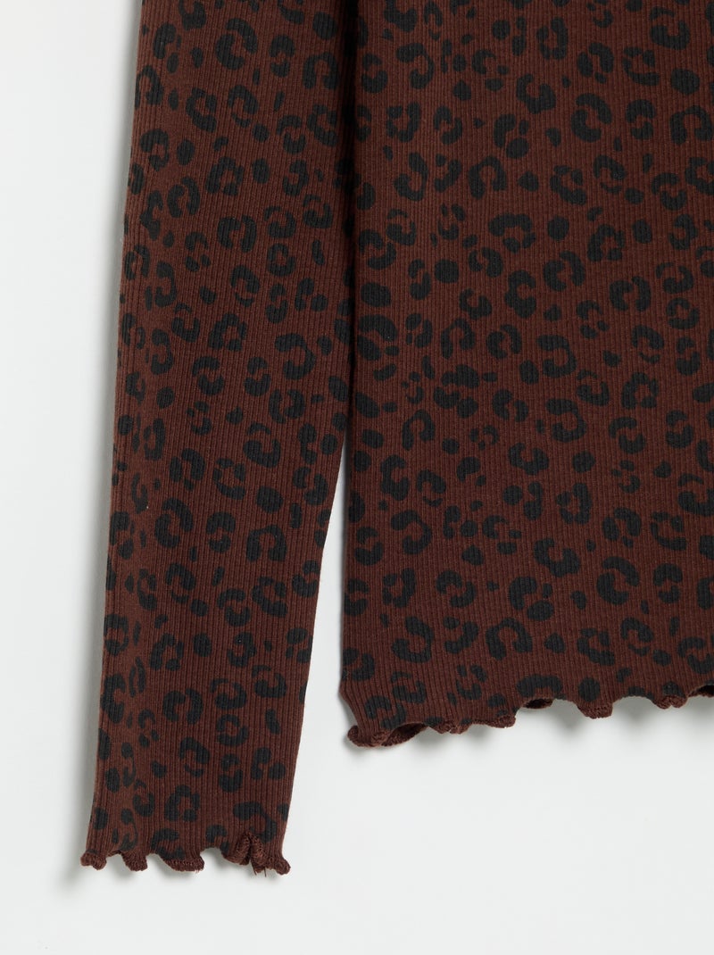 Sous-pull en maille côtelée imprimée Marron - Kiabi