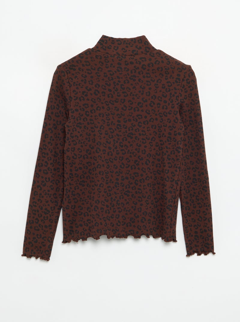 Sous-pull en maille côtelée imprimée Marron - Kiabi