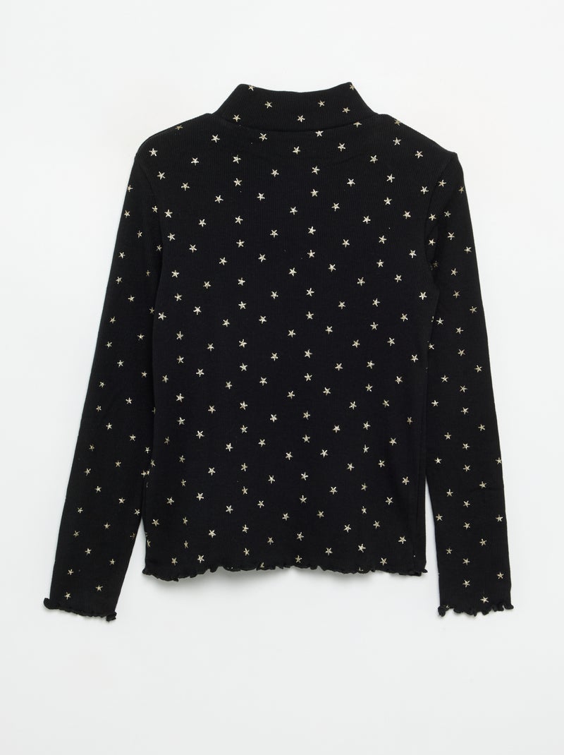 Sous-pull en maille côtelée imprimée Noir - Kiabi