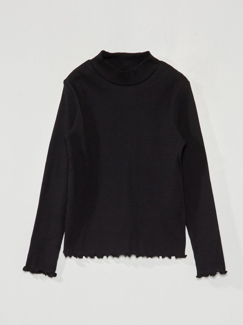 Sous-pull en maille côtelée noir - Kiabi