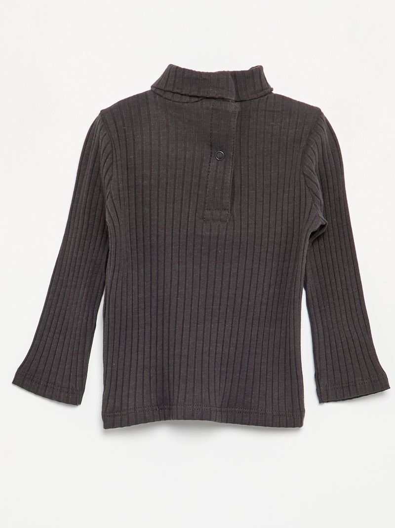 Sous-pull en maille côtelée plate Noir - Kiabi