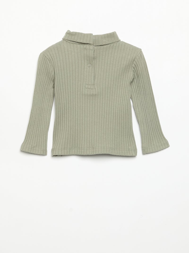 Sous-pull en maille côtelée plate Vert - Kiabi