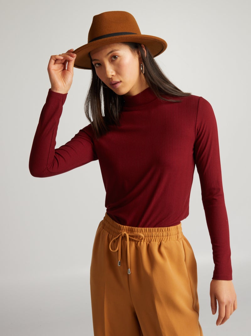 Sous-pull en maille côtelée Terracotta - Kiabi