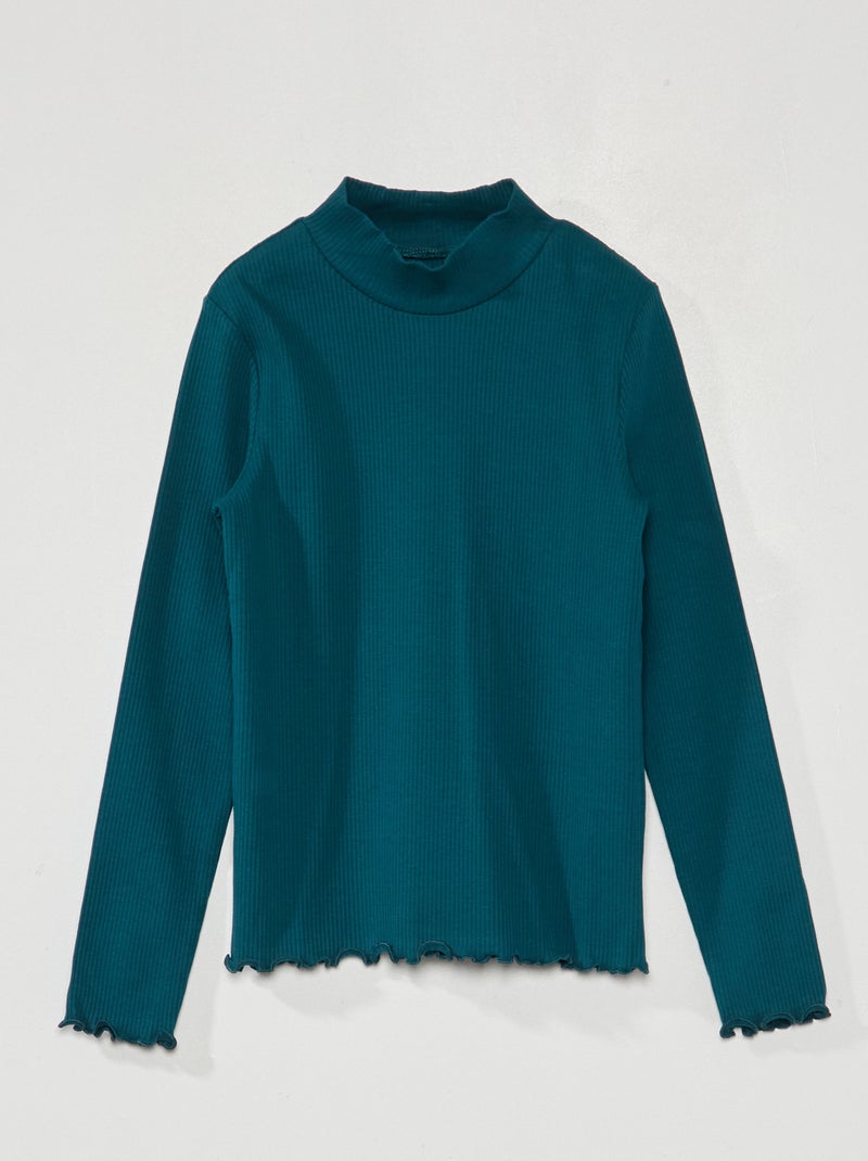 Sous-pull en maille côtelée vert - Kiabi