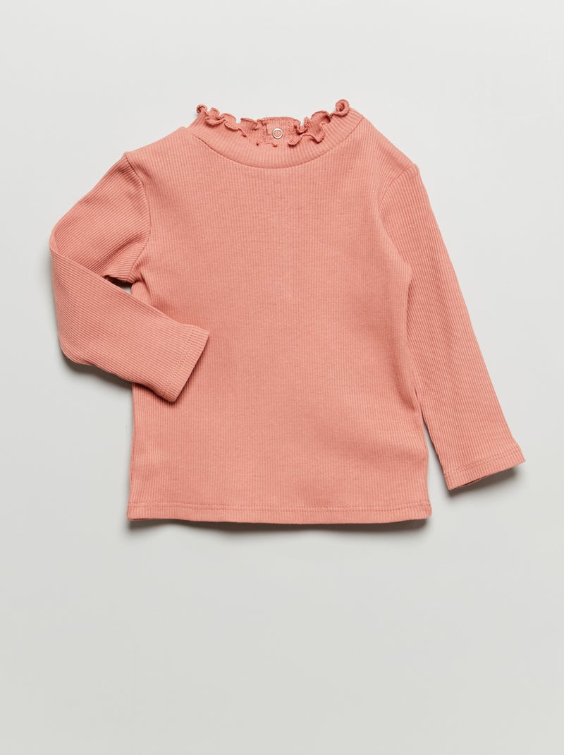 Sous-pull en maille côtelée Vieux rose - Kiabi