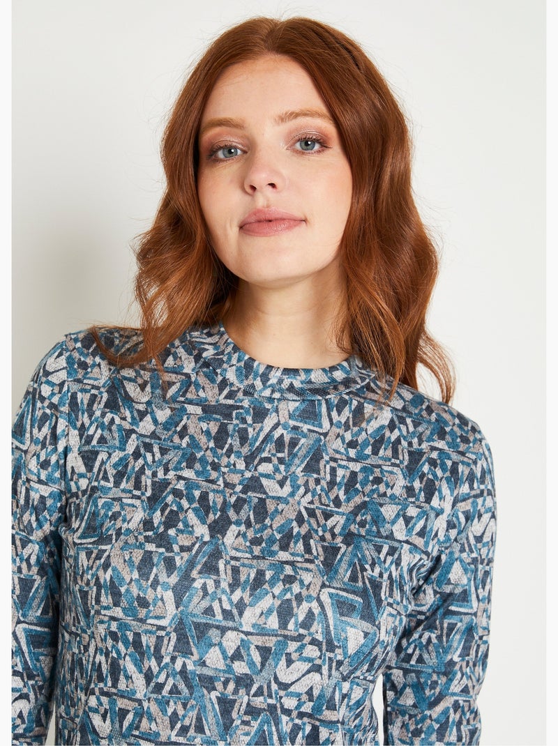 Sous-pull maille chinée extensible - Afibel Bleu gris - Kiabi