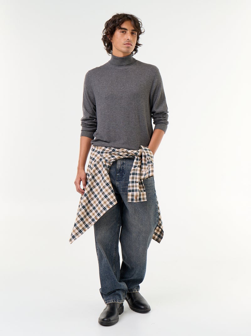 Sous-pull uni en maille fine jauge Gris - Kiabi
