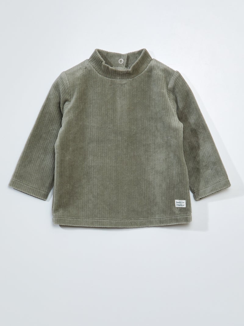 Sous pull uni en velvet Vert - Kiabi