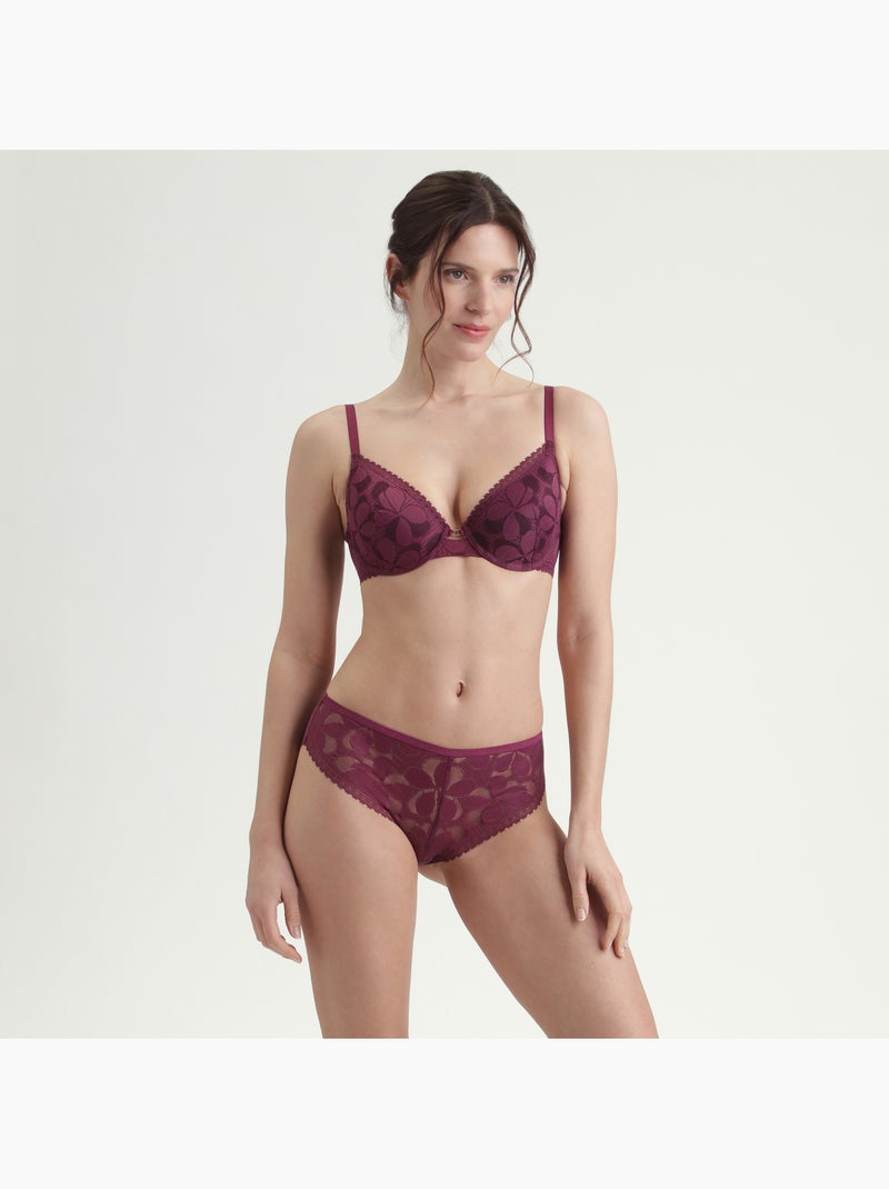 Soutien-gorge à armatures push-up Art Flower Violet figue - Kiabi