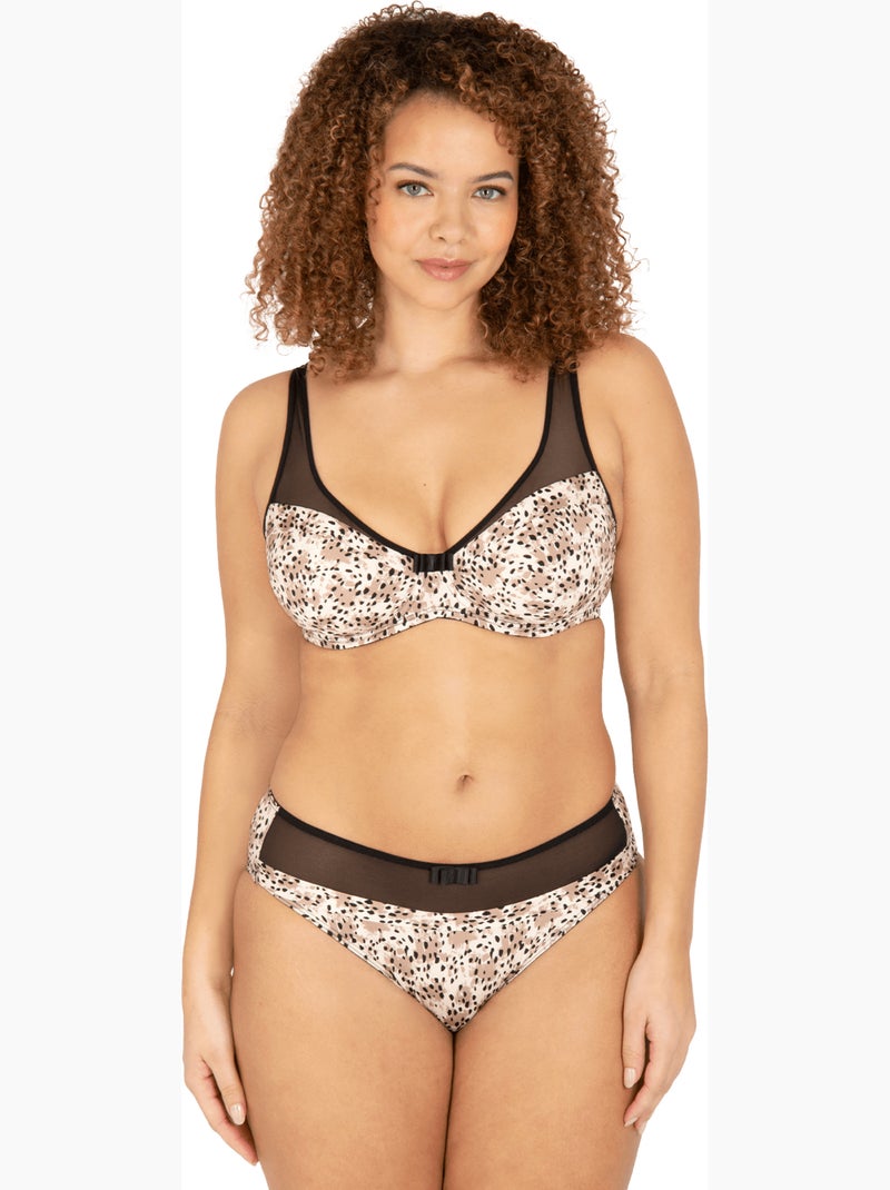 Soutien-gorge à armatures tulle design Écru/Marron - Kiabi
