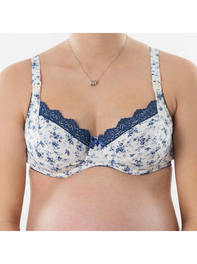 Soutien-gorge allaitement à armatures souples CAMILLE 'Bogema' Blanc Bleu marine - Kiabi