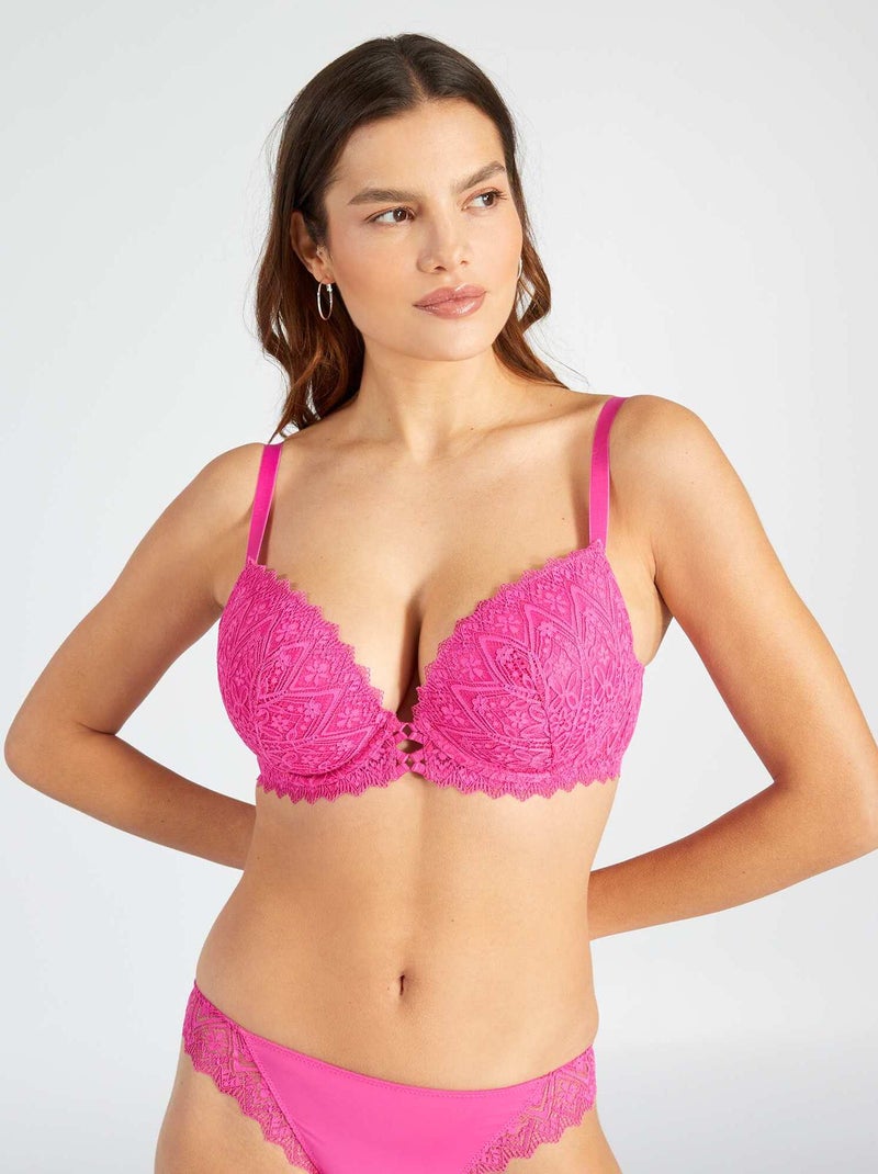 Soutien-gorge ampliforme en dentelle D&E Rose - Kiabi