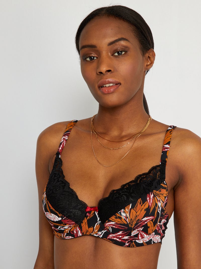Soutien-gorge ampliforme 'Envie de Lingerie' noir imprimé - Kiabi