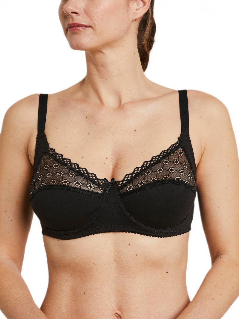 Soutien-gorge avec armatures coton extensible Noir - Kiabi