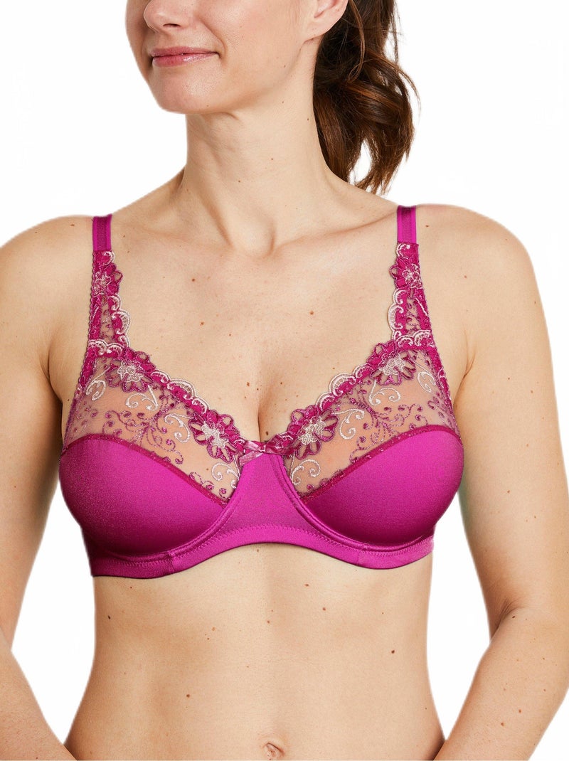 Soutien-gorge avec armatures tulle brodé Violet foncé - Kiabi