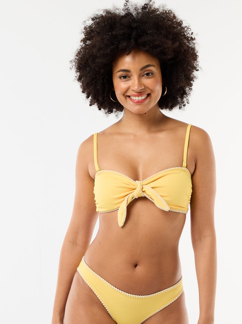 Soutien-gorge bandeau avec surpiqûres contrastées Jaune - Kiabi