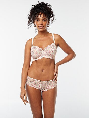 Soutien-gorge bonnet D/E en dentelle fleurie ajourée