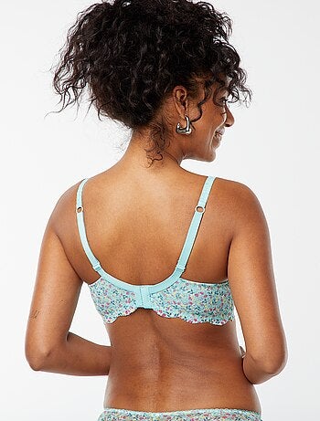 Soutien-gorge bonnet D/E en dentelle fleurie ajourée