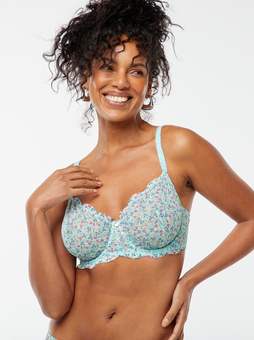 Soutien-gorge bonnet D/E en dentelle fleurie ajourée - Kiabi