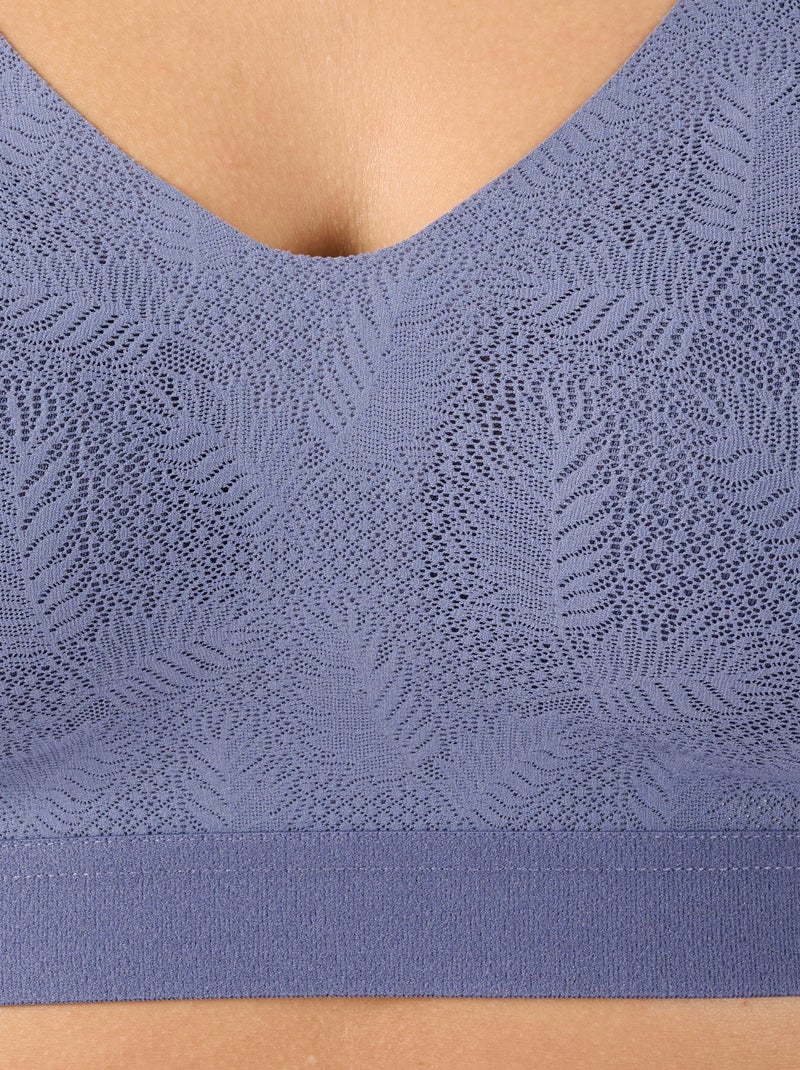 Soutien-gorge brassière effet fine dentelle, sans armatures - Damart Bleu - Kiabi
