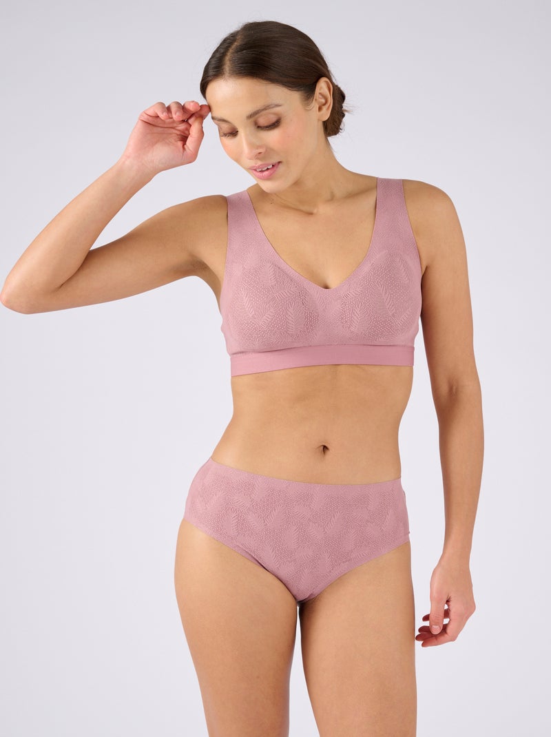 Soutien-gorge brassière effet fine dentelle, sans armatures - Damart Mauve - Kiabi