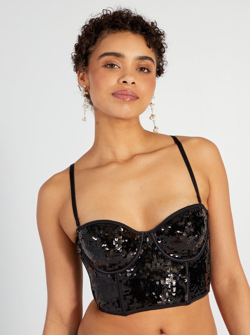 Soutien-gorge bustier à sequins noir - Kiabi