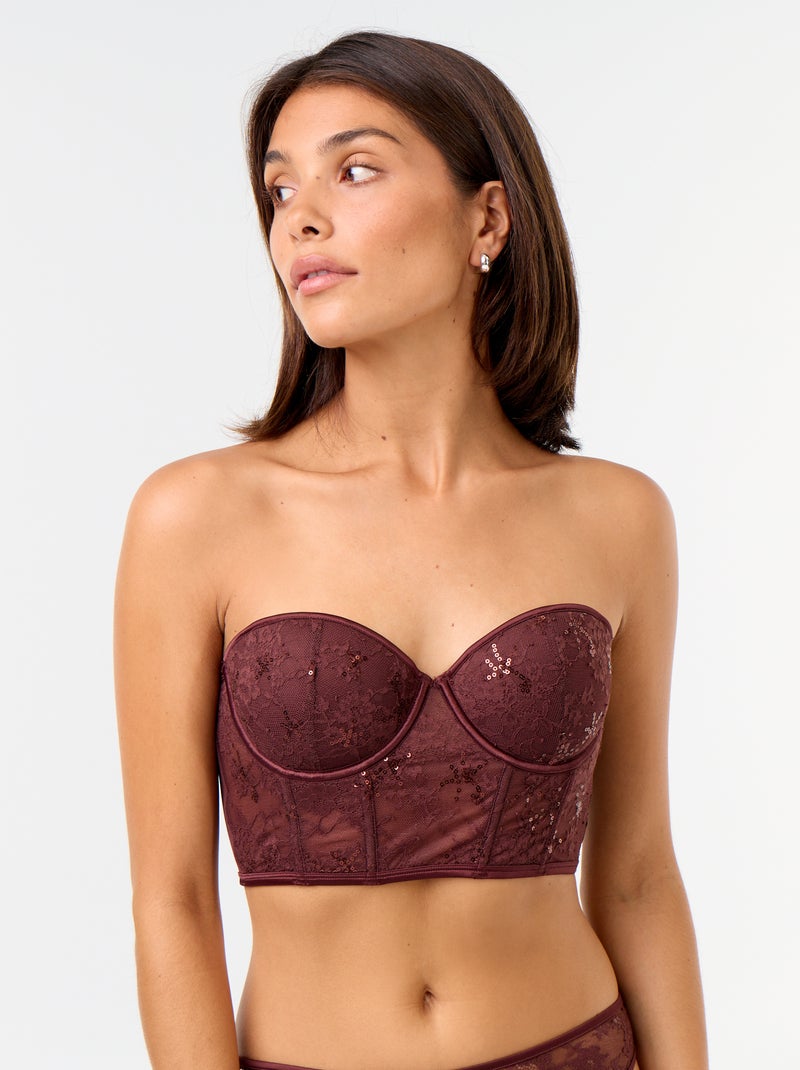 Soutien-gorge bustier en sequins Marron - Kiabi